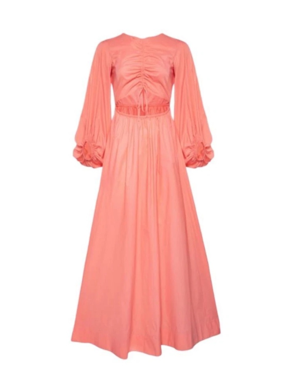 Staud Tangier Ruched Cutout Balloon Sleeve Maxi Dress Coral Size M - Picture 6 of 12
